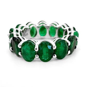 Ring - 14 karaat Witgoud - 10.75ct. tw. Smaragd, Nieuw