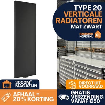Verticale radiatoren Mat – Zwart T20, Radiator, Nieuw, Ophalen of Verzenden, 60 tot 150 cm