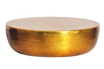 Handgemaakte schaal ORIENT 40cm goud metaal rond met deksel, Ophalen of Verzenden, Nieuw