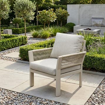 Saigon lounge tuinstoel aluminium latte soft grey kussens, Tuin en Terras, Ophalen of Verzenden, Nieuw, Aluminium