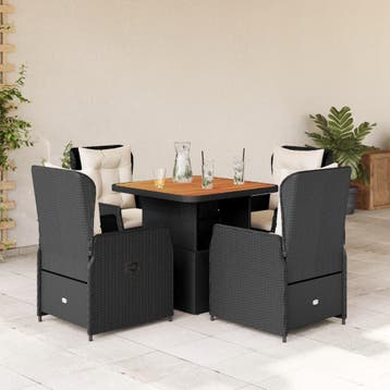 vidaXL 5-delige Tuinset met kussens poly rattan zwart, Verzenden, Nieuw, 4 zitplaatsen, Tuinset