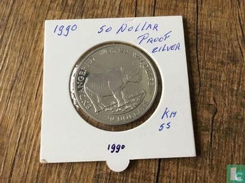 Cookeilanden 50 dollars 1990 (PROOF) Black rhinoceros, Verzenden, Losse munt, Goud