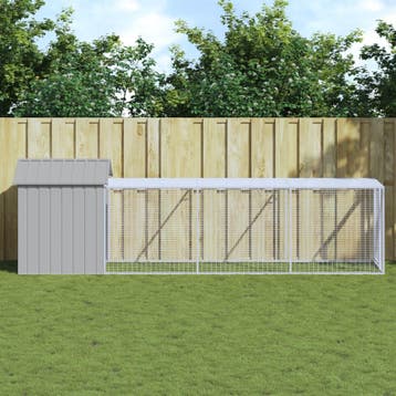 vidaXL Kippenhok met ren 117x405x123 cm staal lichtgrijs, Verzenden, Nieuw