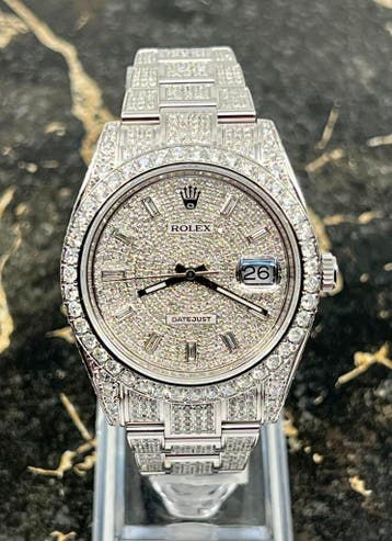 Rolex Datejust 41 - Baguette pave - New  126300 - Iced Out, Staal, Polshorloge, Nieuw, Rolex
