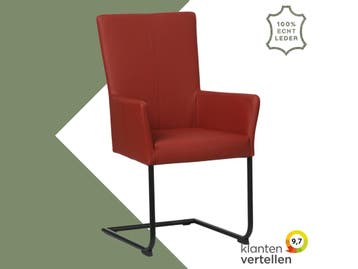 Leren eetkamerstoel Dry met armleuning - Toledo Red (rood), Huis en Inrichting, Nieuw, Leer, Ophalen of Verzenden, Rood
