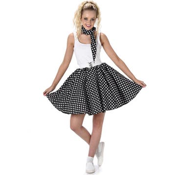 50’s Polkadot Rok & Sjaaltje Dames – Zwart - Maat S, Kleding | Dames, Carnavalskleding en Feestkleding, Ophalen of Verzenden, Nieuw