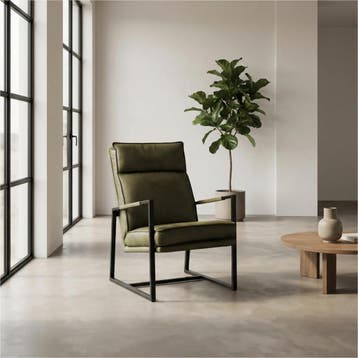 Set van 2 Leren fauteuils Square - Vintage Olive, Huis en Inrichting, Fauteuils, Nieuw, Ophalen of Verzenden, 50 tot 75 cm, Leer
