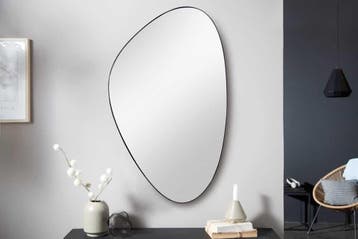 Moderne wandspiegel NOEMI 90cm zwart asymmetrisch design -, Huis en Inrichting, Woonaccessoires | Spiegels, Ophalen of Verzenden