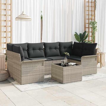 vidaXL Tuin Sofa Set 7 pcs 6-Seater Licht Grijs en Donker, Verzenden, Nieuw, 7 zitplaatsen