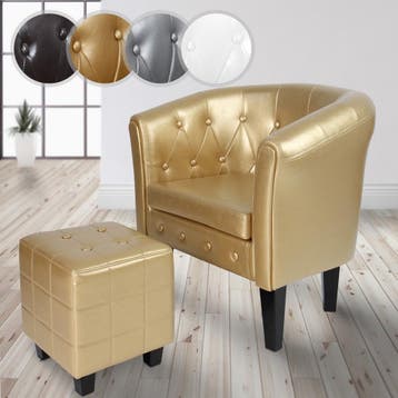 Fauteuil met armleuning - Relaxstoel - Met Hocker - Goud - M, Huis en Inrichting, Verzenden, Zo goed als nieuw