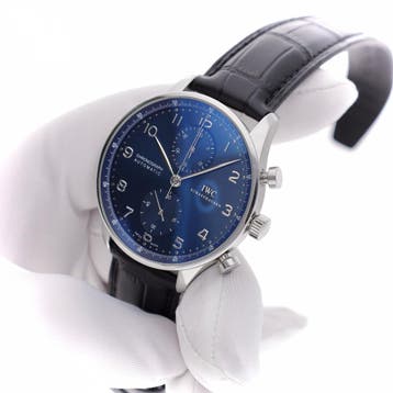 IWC Portuguese Chronograph Blue IW3714491; Automatisch..., Sieraden, Tassen en Uiterlijk, Ophalen of Verzenden, Zo goed als nieuw
