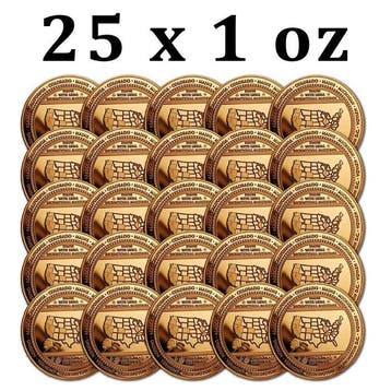 Verenigde Staten. 25 x 1 oz Cannabis Map 999 Fine Copper