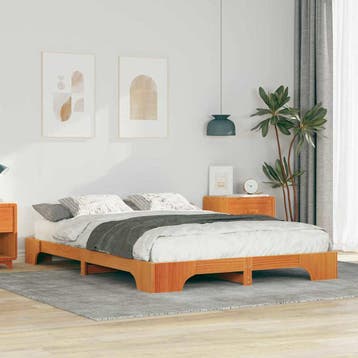 vidaXL Bedframe Bruin 140 x 220 cm Massief grenenhout, Verzenden, Nieuw, Bruin, Hout