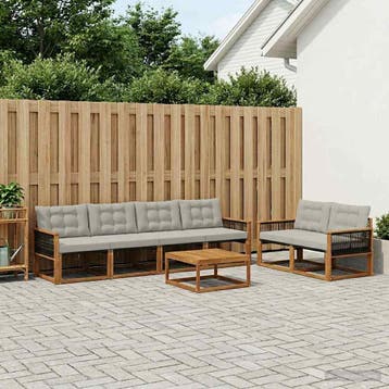 vidaXL Buiten bankenset met kussen 7 pcs Naturel en, Verzenden, Nieuw