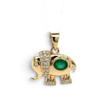 Hanger - 14 karaat Geel goud - 0.58ct. tw. Smaragd - Diamant