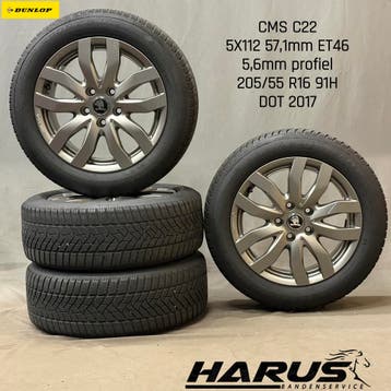 Skoda 5X112 57,1 ET46 205/55/16 91H Dunlop Winterwielen, Gebruikt, 16 inch, Banden en Velgen, Personenwagen