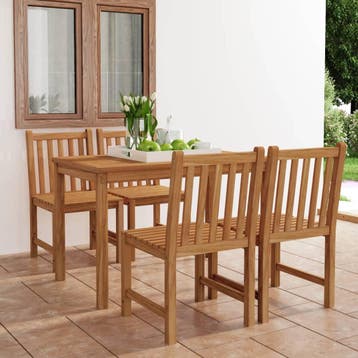 vidaXL 5-delige tuinset 120x70 cm massief teakhout, 4 zitplaatsen, Verzenden, Nieuw, Tuinset