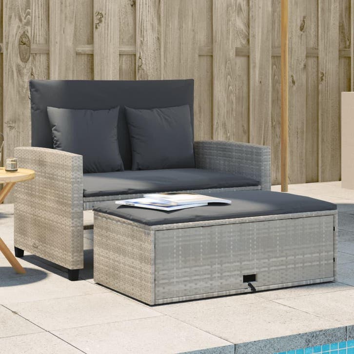 vidaXL Tuinbank 2-zits met kussens poly rattan lichtgrijs, Tuin en Terras, Tuinsets en Loungesets, Nieuw, Verzenden