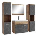 Badkamermeubel Set Montreal XL 60 cm Kastanje Eiken Grijs, Huis en Inrichting, Verzenden, Nieuw, Wastafelkast