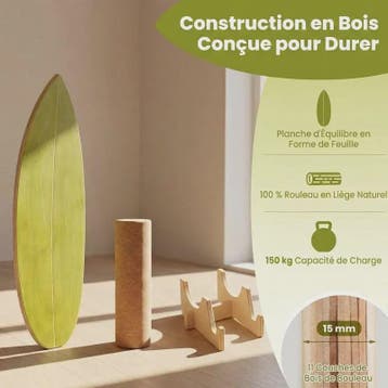 Houten Balansbord met Kurken Roller en Standaard - Groen/Nat, Verzenden, Nieuw