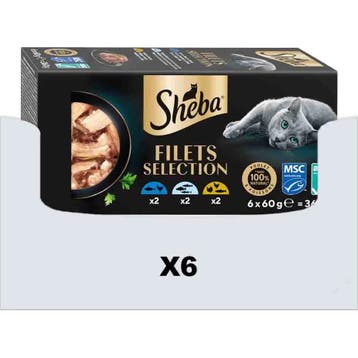 6x Sheba Kattenvoer Nat Filets Witte Vis in Saus Multipac..., Verzenden, Kat