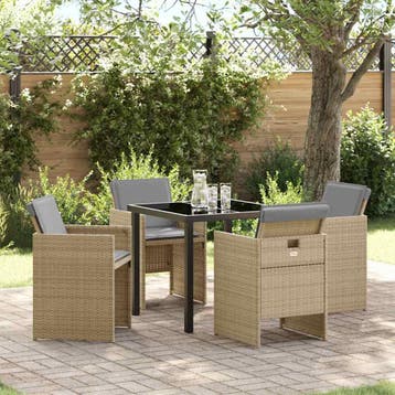 vidaXL Tuin eettafelset met kussen 5 pcs Beige poly rattan, Tuin en Terras, Verzenden, Nieuw, Rotan, 5 zitplaatsen