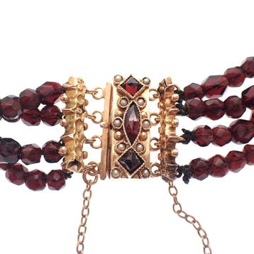 Antiek glaskralen armband met gouden slot (Schakelarmband), Ophalen of Verzenden, Gebruikt, Goud, Goud