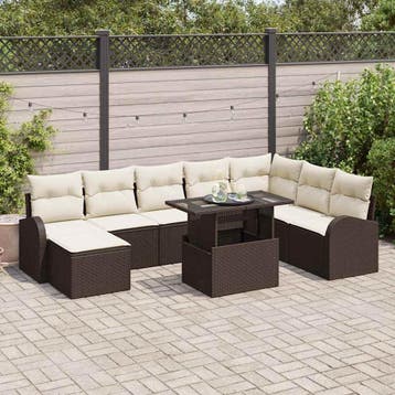 vidaXL Tuin Sofa Set 9 st Bruin Poly riet, Verzenden, Nieuw, Rotan, Meer dan 8 zitplaatsen