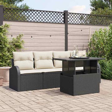 vidaXL Tuin Sofa Set met kussen met kussen 5 pcs Zwart Poly, Verzenden, Nieuw, Rotan, 5 zitplaatsen
