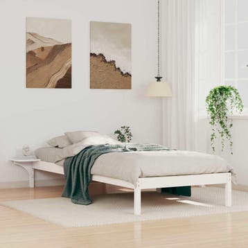 vidaXL Bedframe met Zijtafels Wit 80 x 220 cm Massief, Verzenden, Nieuw, Wit, Hout