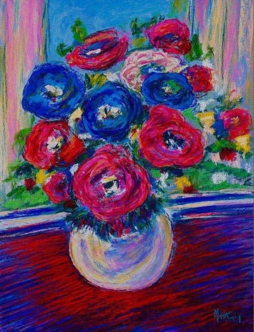 Belgische school (XX) - Pastel - Grand bouquet de soleil