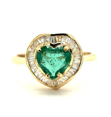 Ring - 14 karaat Geel goud - 1.20ct. tw. Smaragd - Diamant, Nieuw