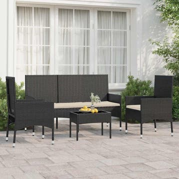 vidaXL 4-delige Loungeset met kussens poly rattan zwart, Verzenden, Nieuw, 4 zitplaatsen, Loungeset