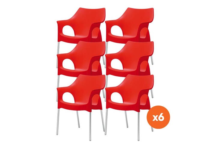 Set van 6 - Scab Ola stapelbare kunststof tuinstoel - rood, Tuin en Terras, Tuinstoelen, Nieuw, Overige materialen, Verzenden