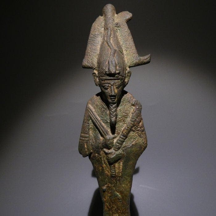 Oud-Egyptisch Brons God Osiris. 20 cm hoog. Late Periode,, Verzamelen, Mineralen en Fossielen