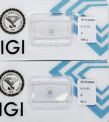 2 pcs Diamant (Natuurlijk) - 0.30 ct - Rond - G - VVS2, VS2, Nieuw