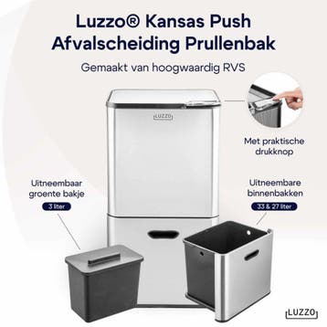 4goodz Luzzo Kansas push prullenbak afvalscheiding 4 vakken, Huis en Inrichting, Woonaccessoires | Prullenbakken, Verzenden, Nieuw