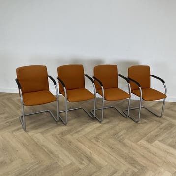 complete set van 4 stuks Lande vergaderstoelen, donker, Ophalen of Verzenden, Gebruikt, Stof