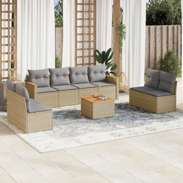 vidaXL 9-delige Loungeset met kussens poly rattan gemengd, Verzenden, Nieuw, Loungeset