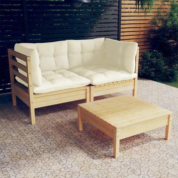 vidaXL 3-delige Loungeset met crèmekleurige kussens, Verzenden, Nieuw, Loungeset
