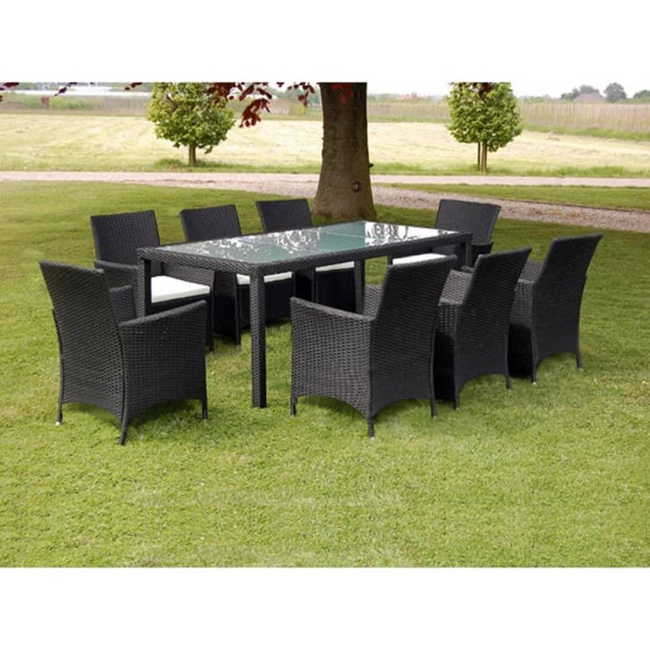 vidaXL 9-delige Tuinset met kussens poly rattan zwart, Tuin en Terras, Tuinsets en Loungesets, Tuinset, Nieuw, 8 zitplaatsen, Verzenden