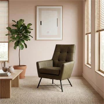 Leren fauteuil Proud - Rancho Green (olijf/groen), Nieuw, Ophalen of Verzenden, 75 tot 100 cm, Industrieel, Modern