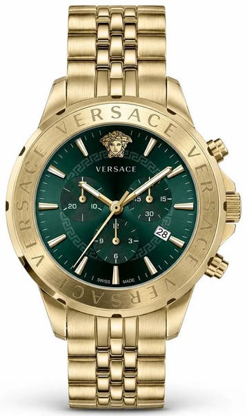 Versace VEV600619 Chrono Signature heren horloge goud 44 mm, Overige merken, Staal, Verzenden, Polshorloge