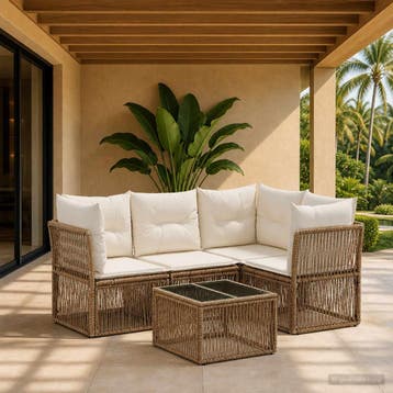 vidaXL Tuinbankenset 5 st Beige poly rattan, Verzenden, Nieuw, 5 zitplaatsen