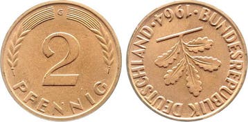 Duitsland 2 Pfennig 1964 G Stempeldrehung Stempeldrehung..., Verzenden