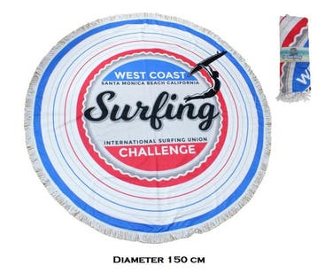 Strandlaken Rond polyester - diameter 150cm - SURFING, Verzenden, Nieuw