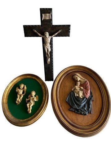 Set van 3 religieuze voorwerpen (3) - Hout, Hars, Metaal -