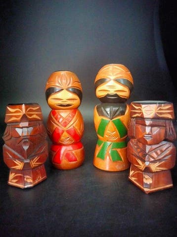 Vier Zeldzame vintage Ainu Kokeshi ( Nipopo-poppen)