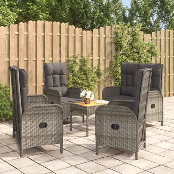 vidaXL 5-delige Tuinset met kussens poly rattan grijs, Verzenden, Nieuw, Tuinset