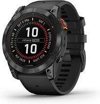 Garmin Fenix 7X Pro 51mm leigrijs met een zwart siliconen, Verzenden, Zo goed als nieuw